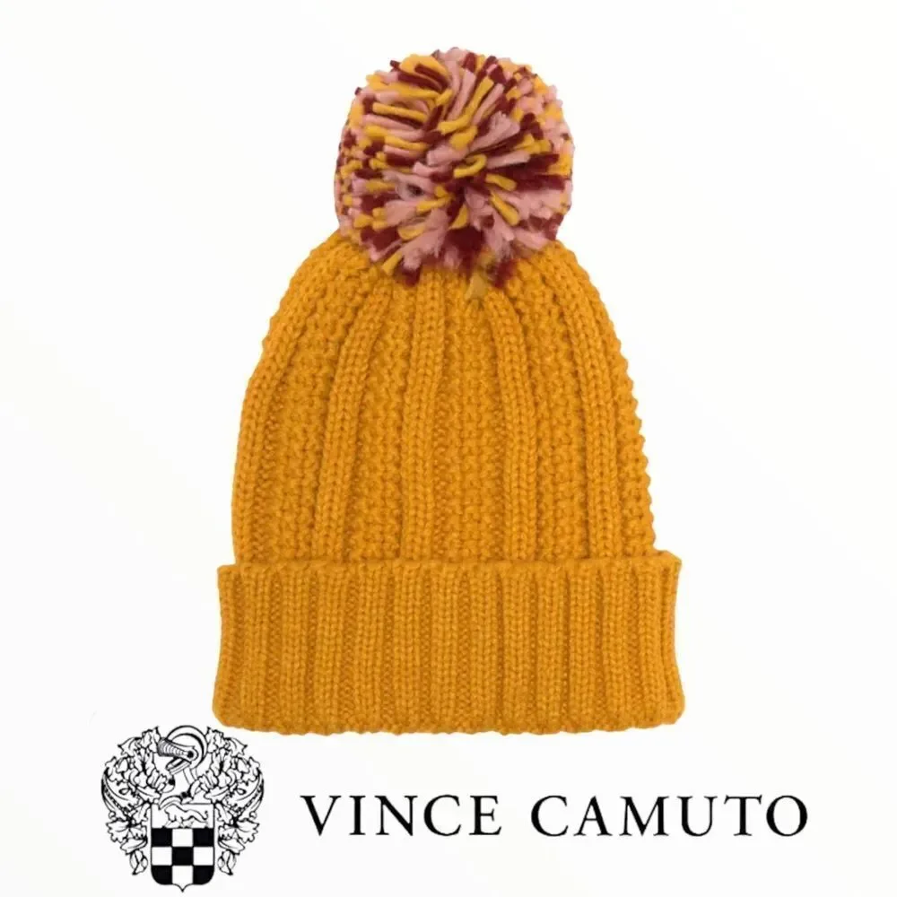 VINCE CAMUTO | Mustard | POMPOM KNIT BEANIE